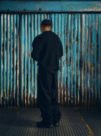 CROCHET APPLIQUE KNIT CREW [TRIPLE BLACK]