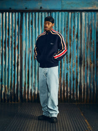 MULTI STRIPE KNIT ZIP UP [NAVY]