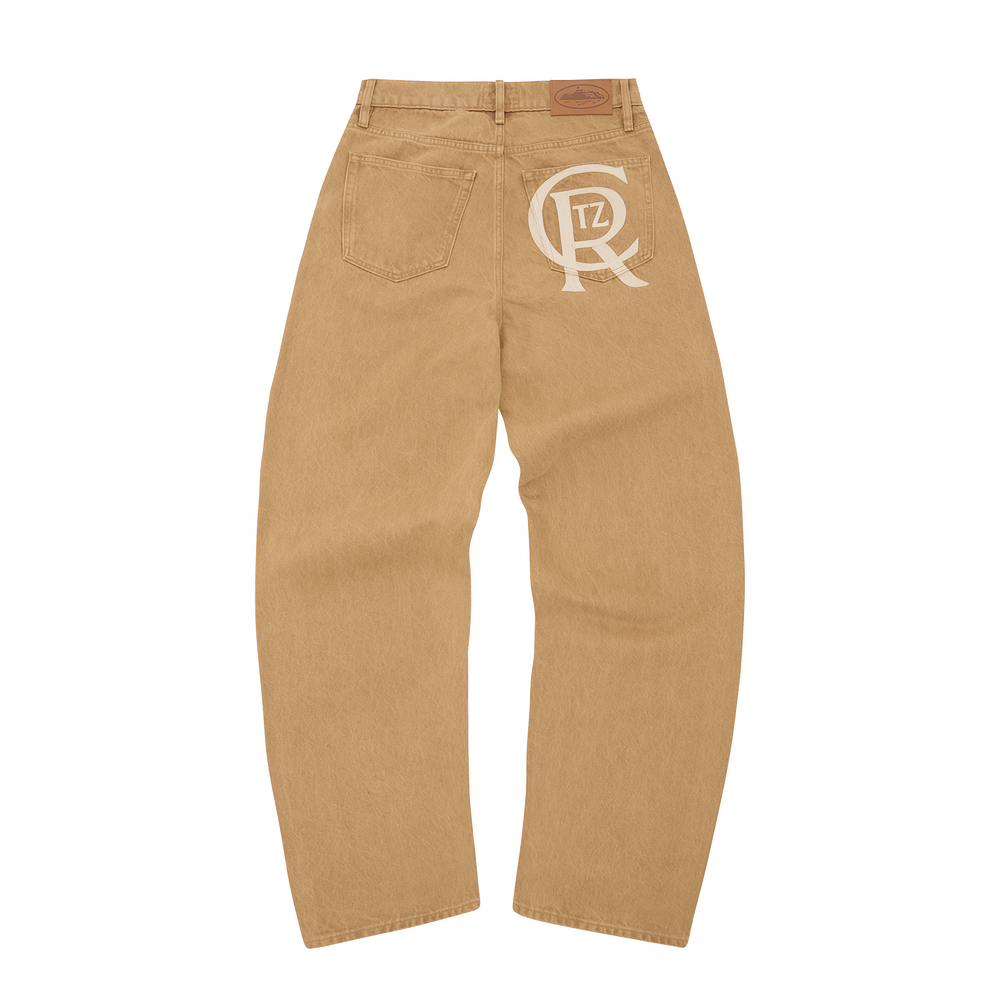 CREST CHAINSTITCH BAGGY JEANS [TAN]