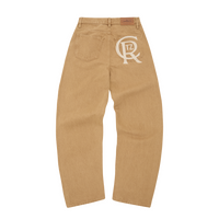 CREST CHAINSTITCH BAGGY JEANS [TAN]