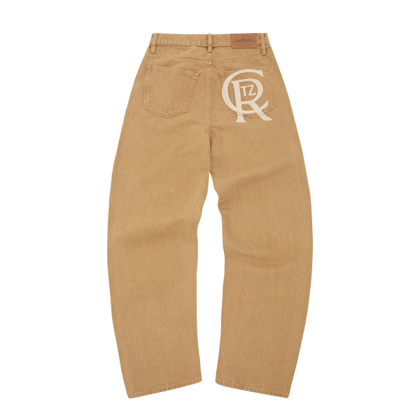 CREST CHAINSTITCH BAGGY JEANS [TAN]
