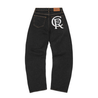 CREST CHAINSTITCH BAGGY JEANS [WASHED BLACK]
