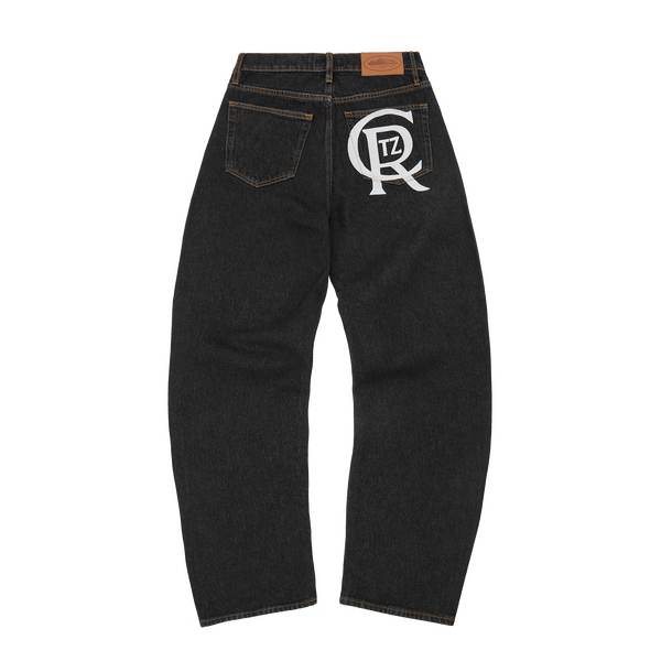 CREST CHAINSTITCH BAGGY JEANS [WASHED BLACK]