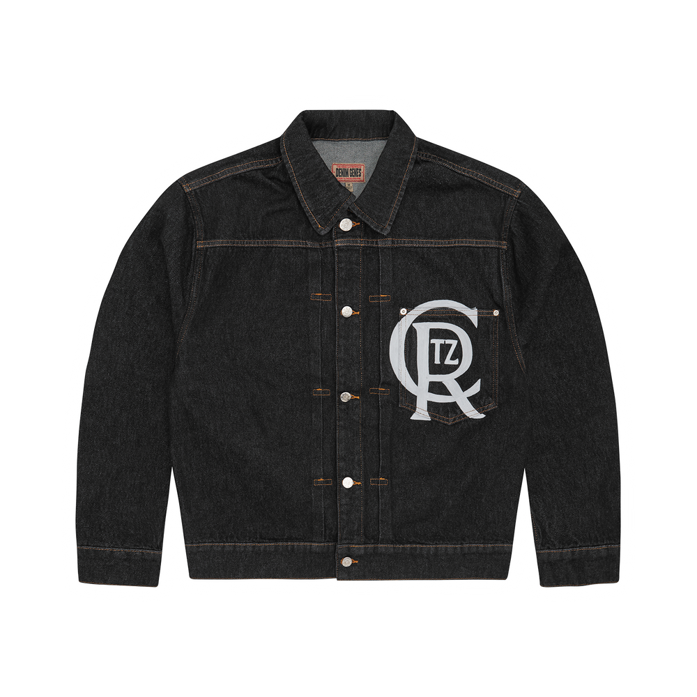 CREST CHAINSTITCH DENIM JACKET [WASHED BLACK]