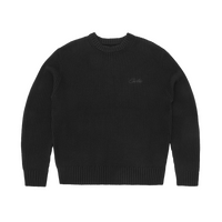 CROCHET APPLIQUE KNIT CREW [TRIPLE BLACK]
