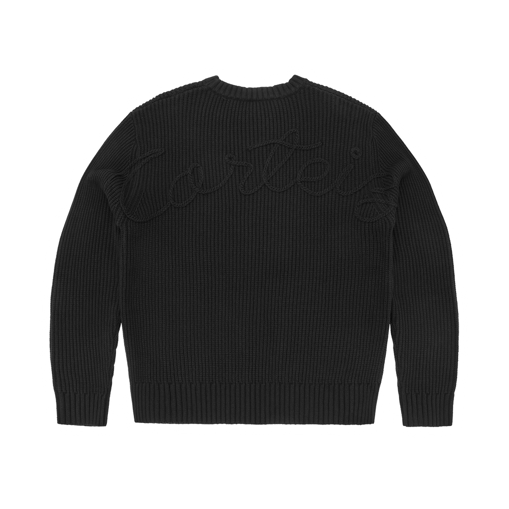 CROCHET APPLIQUE KNIT CREW [TRIPLE BLACK]