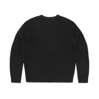 CROCHET APPLIQUE KNIT CREW [TRIPLE BLACK]