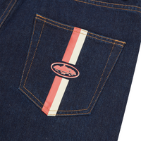 DUAL STRIPE DENIM SHORT [WASHED INDIGO]