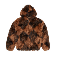 DIAMOND HOODED FUR JACKET [BROWN]
