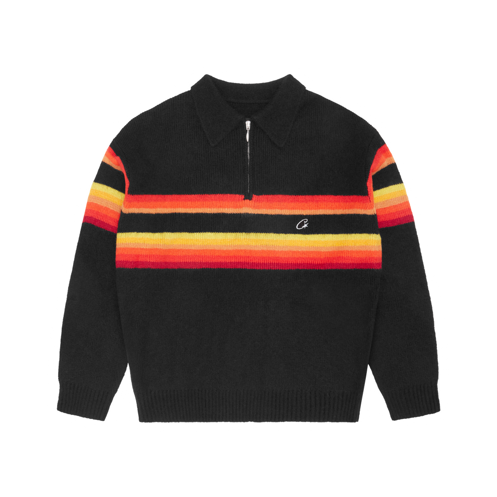 GRADIENT HALF KNIT ZIP PULLOVER [BLACK]