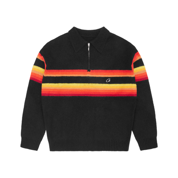 GRADIENT HALF KNIT ZIP PULLOVER [BLACK]