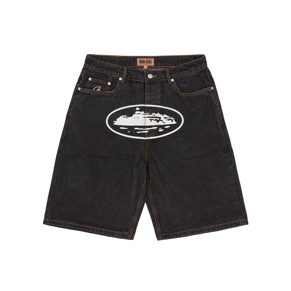 ISLAND BAGGY DENIM SHORT [WASHED BLACK]