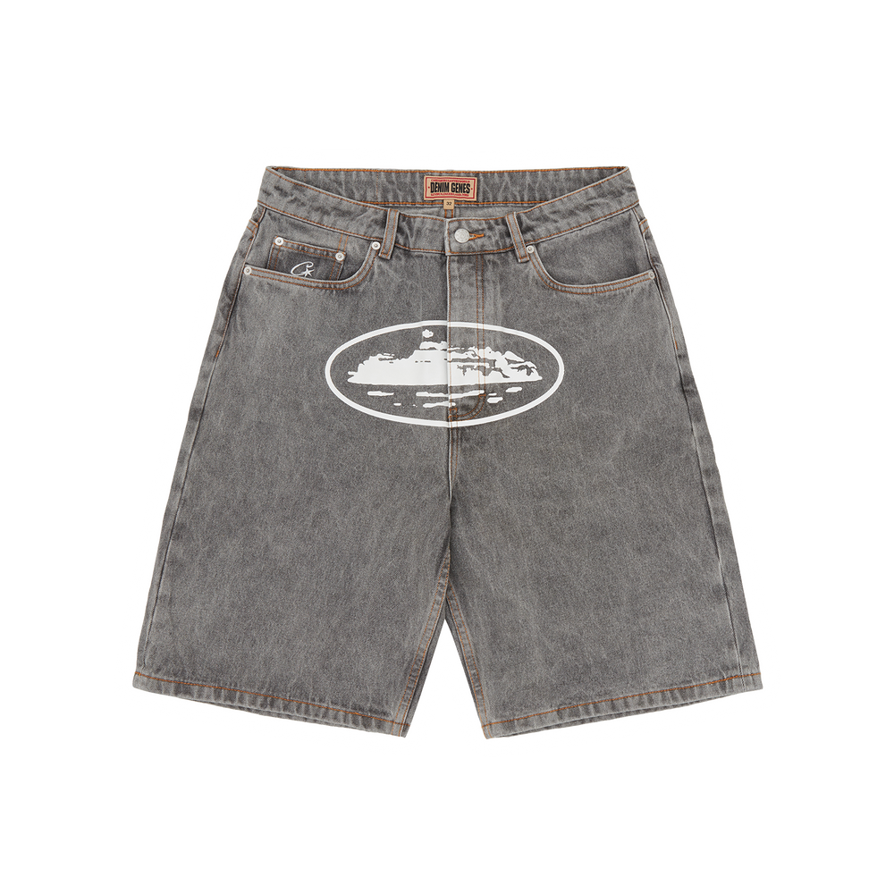 ISLAND BAGGY DENIM SHORT [LIGHT GREY]
